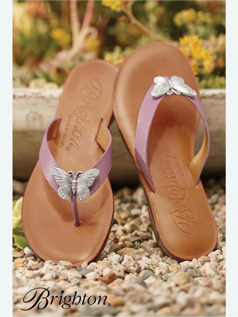 Brighton Aloft Leather Lavender Butterfly Thong Sandals